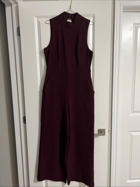 Eva Franco Sleeveless Wine High-Neck Wide-Leg Jumpsuit